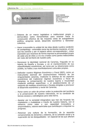 BOLETÍN INFORMATIVO NÚMERO XLI NOVIEMBRE 2017
BOLETÍN INFORMATIVO DE NUEVA CANARIAS
Noticias De L a s C o r t e s G e n e r a l e s
 