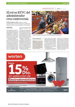 BOLETÍN INFORMATIVO NÚMERO XXI MAYO 2018
BOLETÍN INFORMATIVO DE NUEVA CANARIAS
 