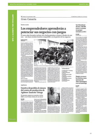 BOLETÍN INFORMATIVO NÚMERO XXXI	

 AGOSTO 2016
	

63
NOTICIASDELSURESTEYSUR
PRENSA
 