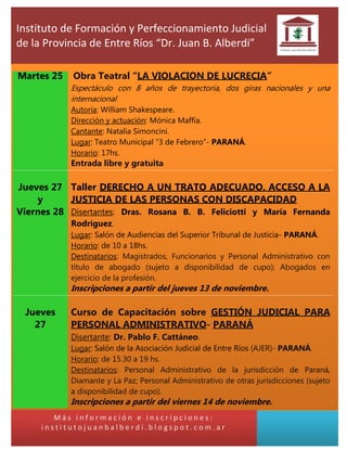 Martes 25 
Obra Teatral “LA VIOLACIÓN DE LUCRECIA” 
Espectáculo con 8 años de trayectoria, dos giras nacionales y una inte...