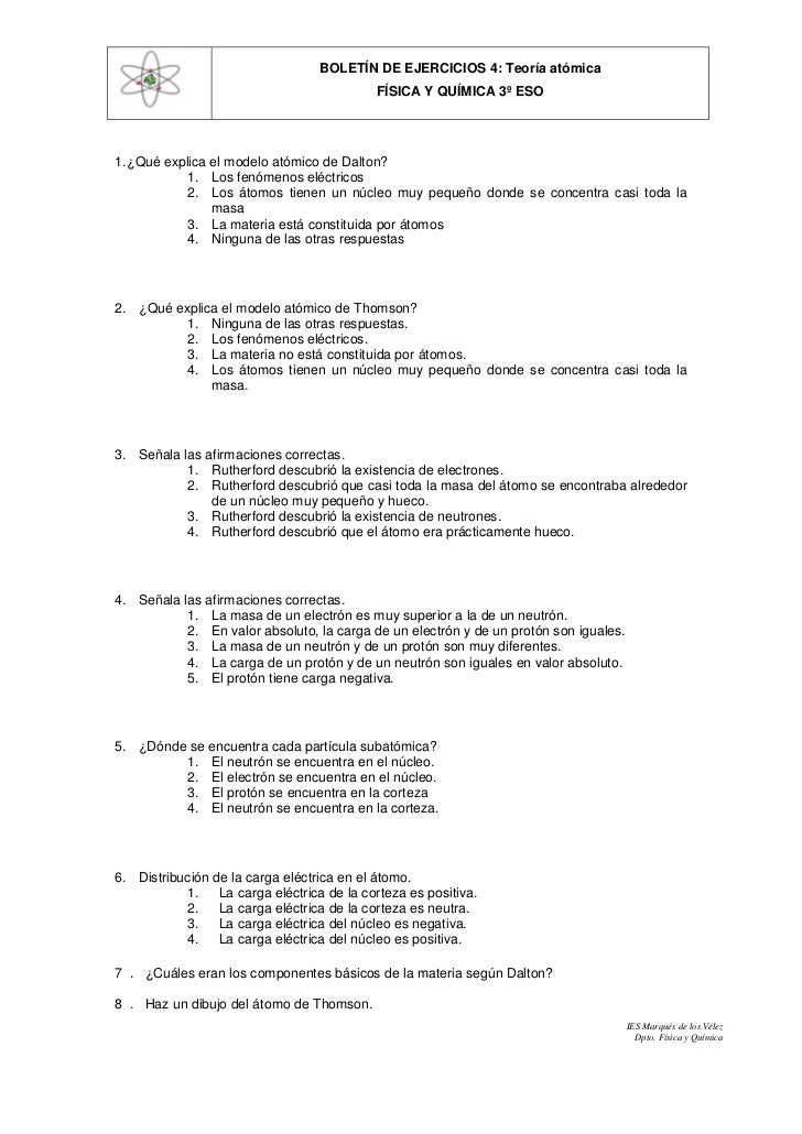 Boletín 4 Teoría Atómica