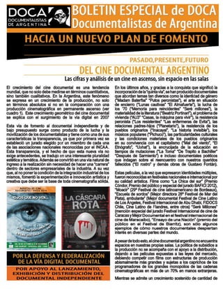 Boletín DOCA para las Jornadas de Reflexión y Propuestas para el Cine Documental