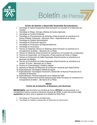 Centro de Gestión y Desarrollo Sostenible Surcolombiano
   1. Tecnólogo en Salud Ocupacional (Esta formación se orientará ...