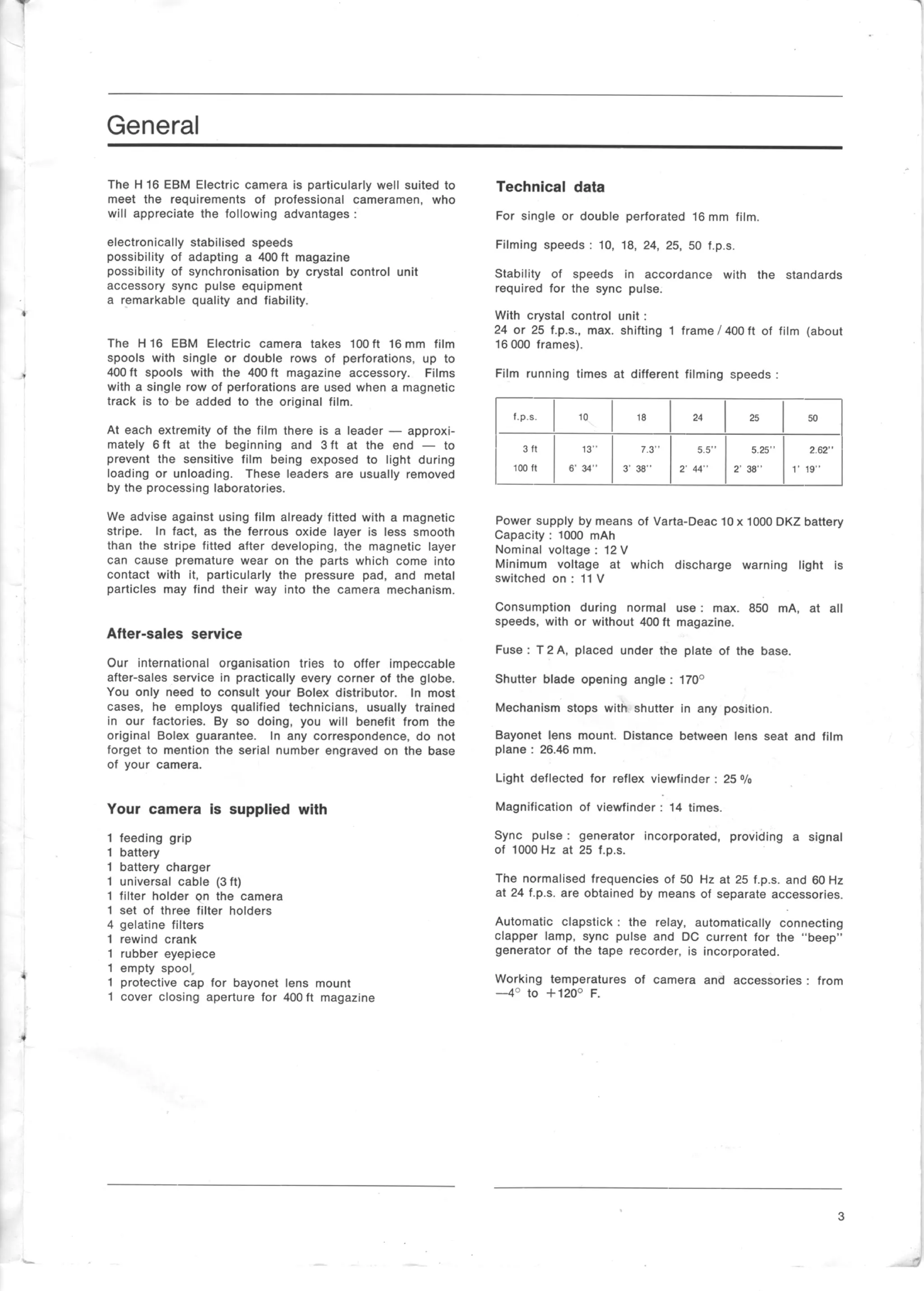 Bolex h16 ebm electric user manual_english