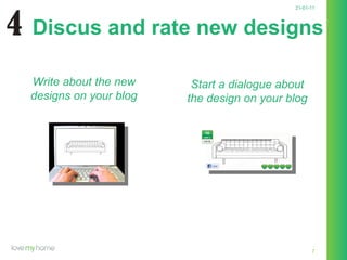 21-01-11 Discus and rate new designs Write about the new designs on your blog Start a dialogue about the design on your blog 