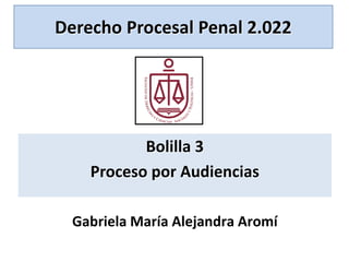 Derecho Procesal Penal 2.022
Bolilla 3
Proceso por Audiencias
Gabriela María Alejandra Aromí
 