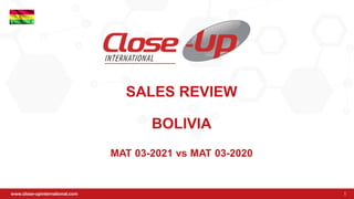 www.closeupinternational.com.br 1
www.close-upinternational.com
SALES REVIEW
BOLIVIA
MAT 03-2021 vs MAT 03-2020
 