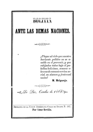 Vicente Mariscal: Bolivia ante las demas naciones. 1868.
