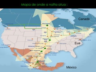 Mapa de onde a nafta atua : México Eua Canadá 