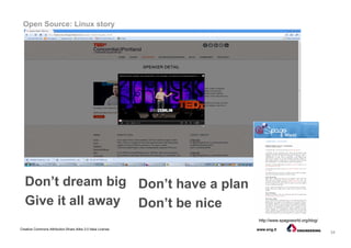 34
Creative Commons Attribution-Share Alike 3.0 Italia License www.eng.it
Open Source: Linux story
Don’t dream big
Give it all away
http://www.spagoworld.org/blog/
Don’t have a plan
Don’t be nice
 