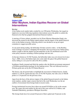 Boloji_Oct 8, 2008_After mayhem, Indian equities recover on global interventions