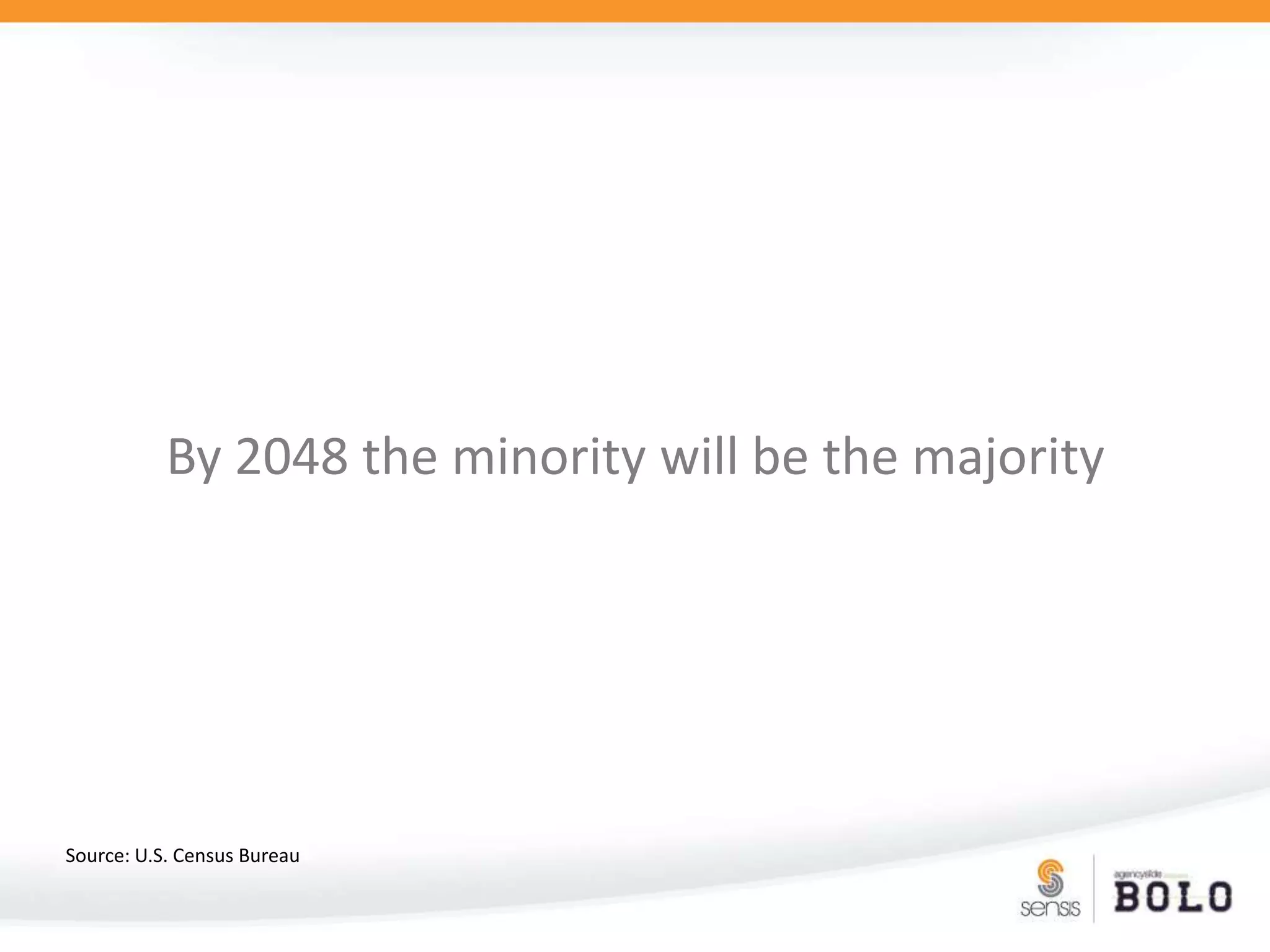 By 2048 the minority will be the majoritySource: U.S. Census Bureau