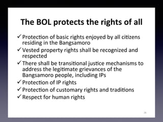 What	makes	the	Bangsamoro	
diﬀerent	from	the	current	ARMM?	
ü Greater	ﬁscal	autonomy	
ü Parliamentary	form	of	government	
...
