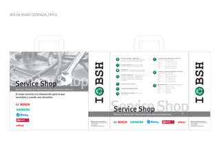 BOLSA 60x60 CERRADA_OPC3




                                                                                                            Técnicos altamente cualificados, que                24 horas al día y siete días a la semana. Te
                                                                                                            garantizan la máxima profesionalidad, seguridad     ayudamos cuando nos necesites.
                                                                                                            y confianza en todas nuestras reparaciones.         Bosch ............... 902 245 255 / 976 305 713




                                                            I BSH




                                                                                                                                                                                                                    I BSH
                                                                                                                                                                Siemens ........... 902 11 88 21 / 976 305 714
                                                                                                            La mejor cobertura, la más extensa red de           Balay ................ 902 145 150 / 976 305 712
                                                                                                            centros de servicio a lo largo de todo el país.     Neff .................. 902 406 416 / 976 305 716
                                                                                                                                                                Ufesa ................ 902 32 70 70 / 976 305 715
                                                                                                            FlexService: nos adaptamos a las necesidades
                                                                                                            del cliente con un horario más amplio de visitas.   Compra de repuestos originales y accesorios




Service Shop
                                                                                                                                                                en la tienda de nuestras marcas.
                                                                                                            Dos años de garantía en nuestras reparaciones       Bosch ............... www.bosch-eshop.com
                                                                                                            (material y mano de obra, excepto pequeños          Siemens........... www.siemens-eshop.com  
                                                                                                            aparatos electrodomésticos). Ampliaciones           Balay ................ www.balay-eshop.com
                                                                                                            de garantía al mejor precio y con las mejores       Neff .................. www.neff-eshop.com




 Service Shop
                                                                                                            condiciones.
                                                                                                                                                                Ufesa................. www.ufesa-eshop.com

                                                                                                            Internet y servicios online                         Búsqueda online de nuestros centros de servicio.
                                                                                                                                                                Bosch ............... www.bosch-home.es
                                                                                                                                                                Siemens ........... www.siemens-home.es
                                                                                                            Solicitud de reparación online
   Servicio Oficial del Fabricante para electrodomésticos                                                                                                       Balay ................ www.balay.es
                                                                                                                                                                Neff .................. www.neff.es
                                                                                                            Posibilidad de descarga del manual de               Ufesa ................ www.ufesa.es
   El mejor servicio a tu disposición para lo que                                                           instrucciones.

   necesites y cuando nos necesites.




                                                                                                      Service Shop
                                                                                                      Service Shop
                                                                                                      Servicio Oficial del Fabricante para electrodomésticos


                                                            BSH Electrodomésticos España S.A.                                                                                                                       BSH Electrodomésticos España S.A.
                                                            Polígono Malpica, calle D, parcela 96 A                                                                                                                 Polígono Malpica, calle D, parcela 96 A
                                                            50016 Zaragoza                                                                                                                                          50016 Zaragoza
                                                            Tel. 976 57 83 10                                                                                                                                       Tel. 976 57 83 10
                                                            E-mail: BSHI.ventas@bshg.com                                                                                                                            E-mail: BSHI.ventas@bshg.com
 