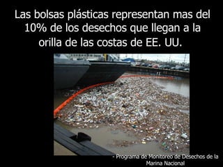 Las bolsas plásticas representan mas del 10% de los desechos que llegan a la orilla de las costas de EE. UU.   -  Programa de Monitoreo de Desechos de la Marina Nacional 
