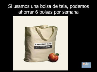 Si usamos una bolsa de tela, podemos ahorrar 6 bolsas por semana 