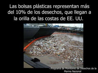 Las bolsas plásticas representan más del 10% de los desechos, que llegan a la orilla de las costas de EE. UU.   -  Programa de Monitoreo de Desechos de la Marina Nacional 