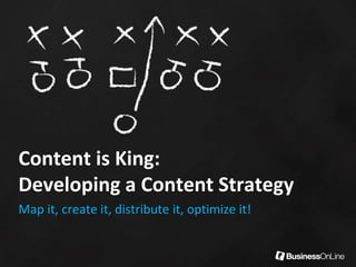 Content is King:
Developing a Content Strategy
Map it, create it, distribute it, optimize it!
 