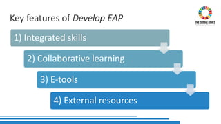 Key features of Develop EAP
1) Integrated skills
2) Collaborative learning
3) E-tools
4) External resources
 