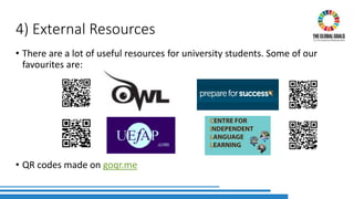 4) External Resources
• There are a lot of useful resources for university students. Some of our
favourites are:
• QR codes made on goqr.me
 