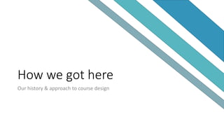 How we got here
Our history & approach to course design
 