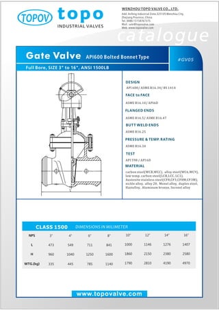 Bolted bonnet wedge gate valve 1500 lb topo valve catalogue