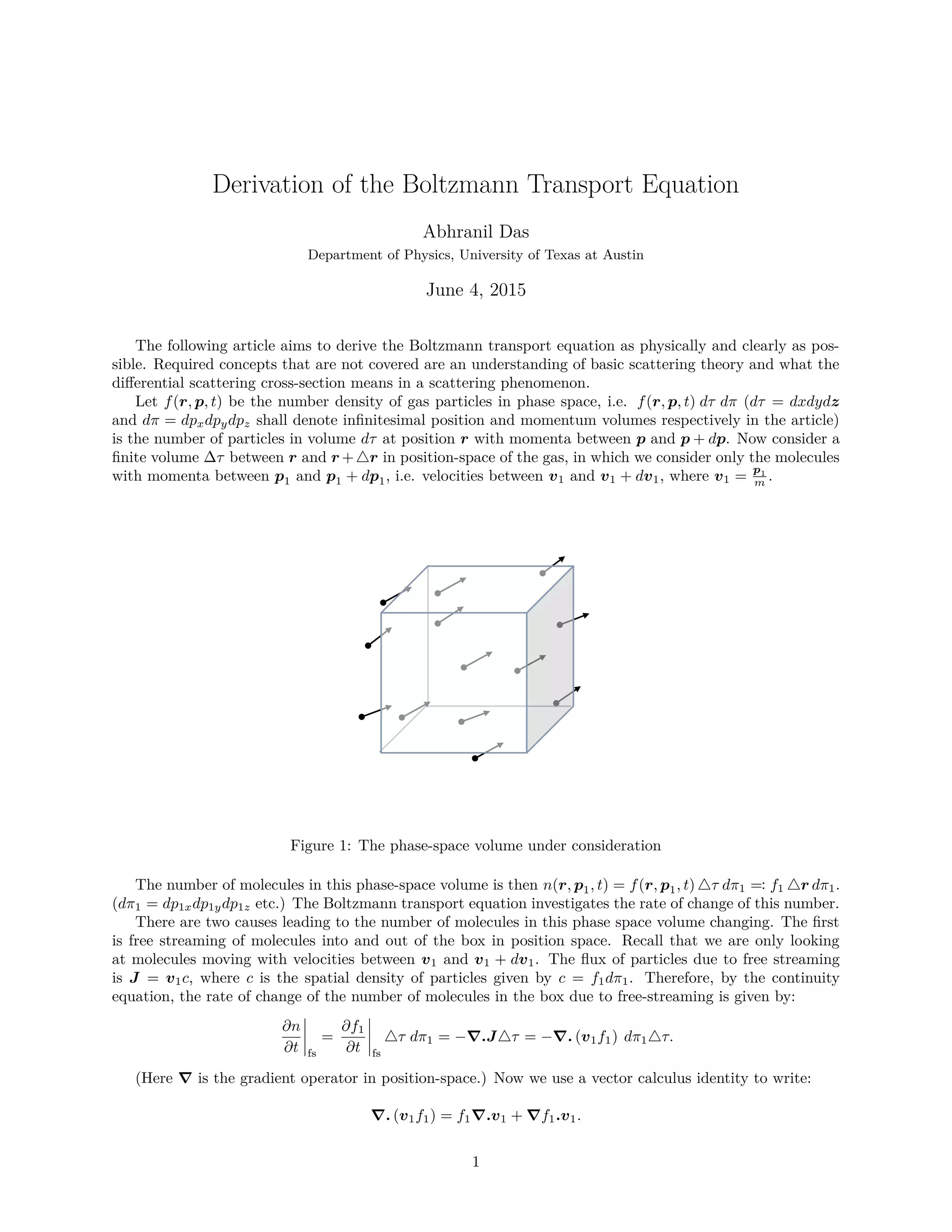 Derivation of the Boltzmann Transport Equation | PDF
