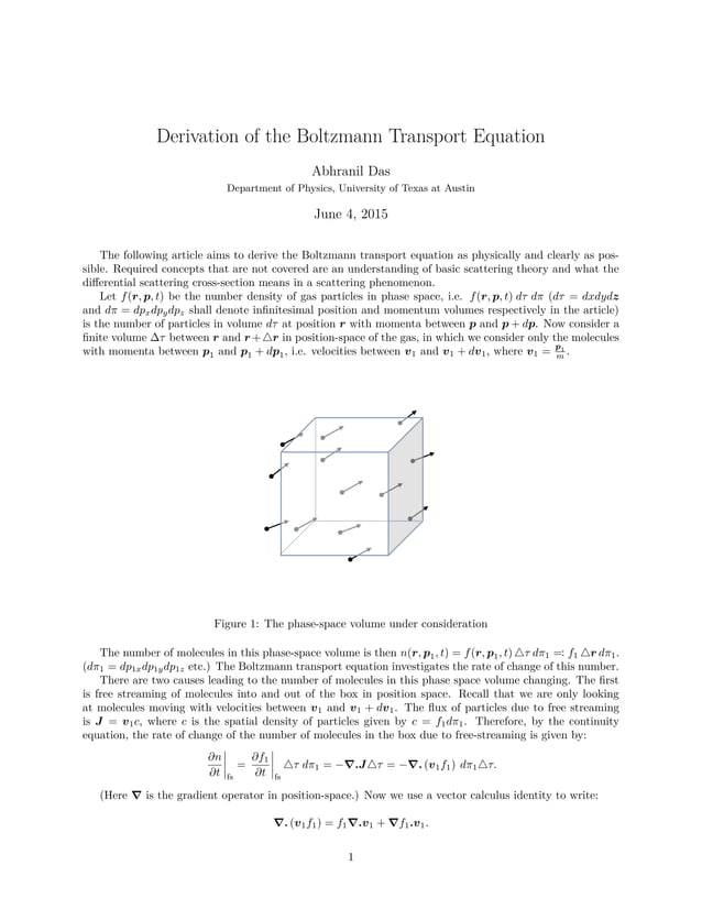 Lecture 1: Derivation Of The Boltzmann Equation Introduction – GJVF