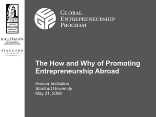 Hoover Institution Stanford University May 21, 2009 The How and Why of Promoting Entrepreneurship Abroad 