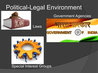 Political-Legal Environment
Special Interest Groups
Government Agencies
Laws
 