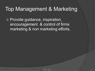Top Management & Marketing
 Provide guidance, inspiration,
encouragement & control of firms
marketing & non marketing efforts.
MBA-I MIBM 60
 
