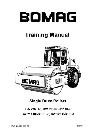 Training Manual
Single Drum Rollers
BW 216 D-3, BW 216 DH-3/PDH-3
4/2000Part-No. 008 098 29
BW 219 DH-3/PDH-3, BW 225 D-3/PD-3
 