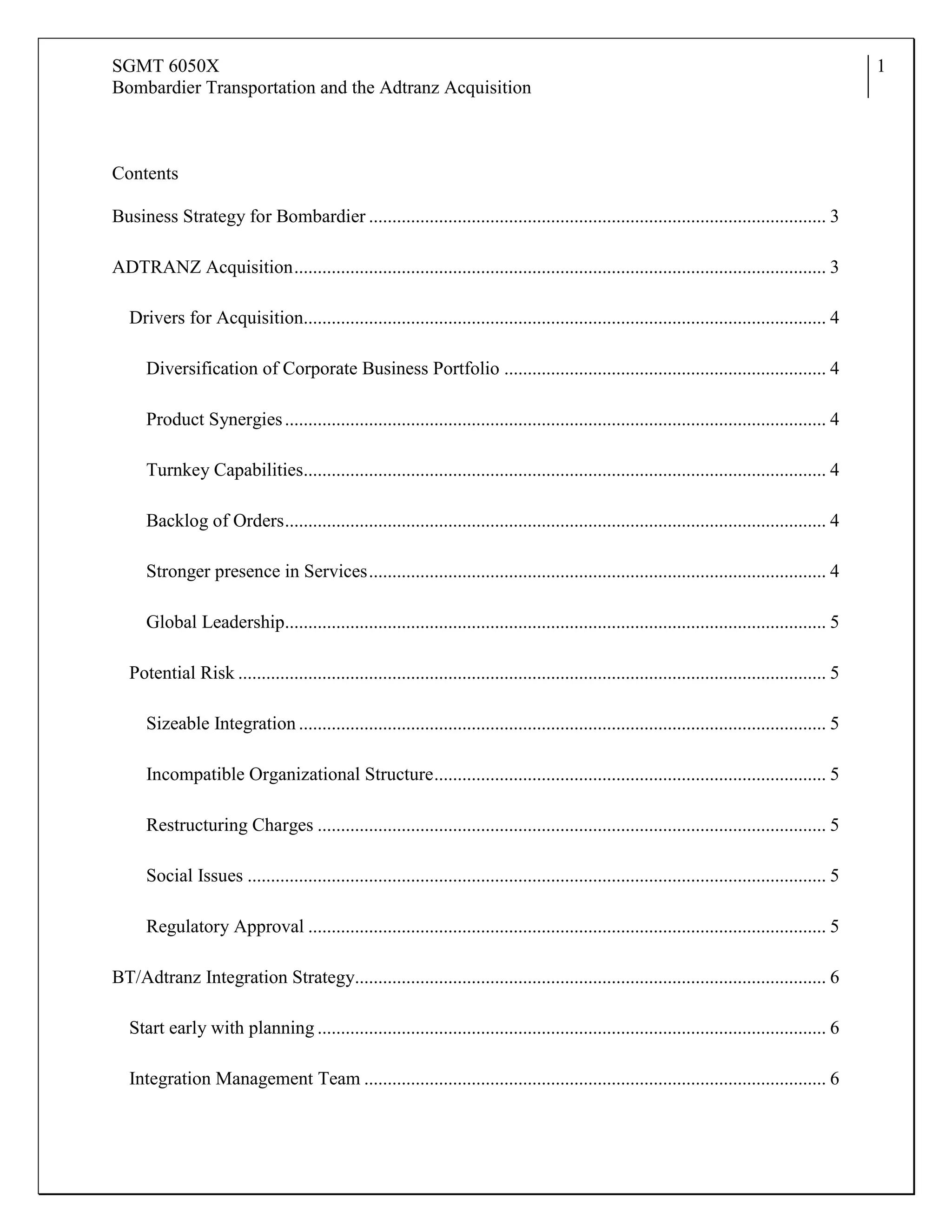 Bombardier Integration Plan | PDF