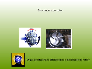 Movimento do rotor
O que aconteceria se alterássemos o movimento do rotor?
 