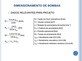 DIMENSIONAMENTO DE BOMBAS
 DADOS RELEVANTES PARA PROJETO
 