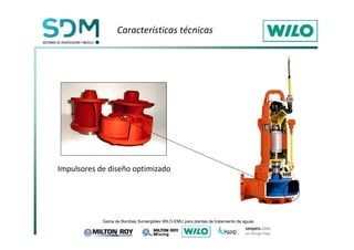 Características técnicas 
Impulsores de diseño optimizado 
*DPDGH%RPEDV6XPHUJLEOHV:,/2(08SDUDSODQWDVGHWUDWDPLHQWRGHDJXDV 
 