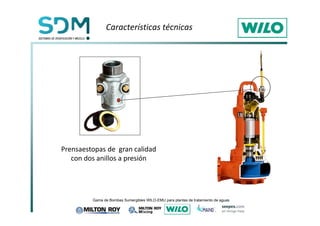 Características técnicas 
Prensaestopas de gran calidad 
con dos anillos a presión 
*DPDGH%RPEDV6XPHUJLEOHV:,/2(08SDUDSODQWDVGHWUDWDPLHQWRGHDJXDV 
 