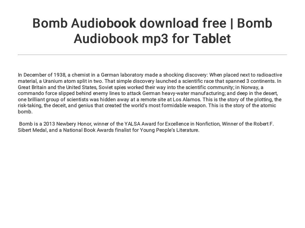 Bomb Audiobook download free Bomb Audiobook mp3 for Tablet