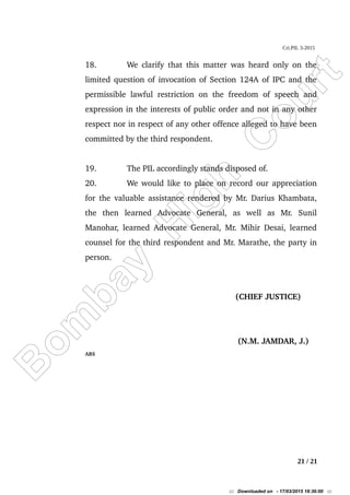 Bombay High Court - Judgement on Aseem Trivedi, Sedition Case | PDF