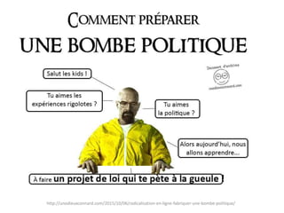 http://unodieuxconnard.com/2015/10/06/radicalisation-en-ligne-fabriquer-une-bombe-politique/
 