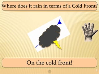 Where does it rain in terms of a Cold Front?




           On the cold front!
                                           1
 