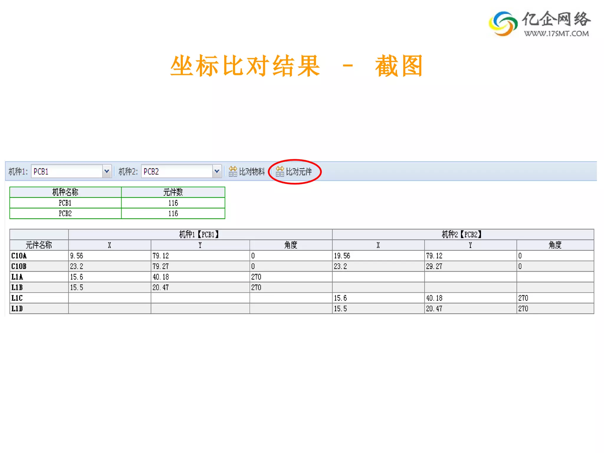 坐标比对结果 – 截图 