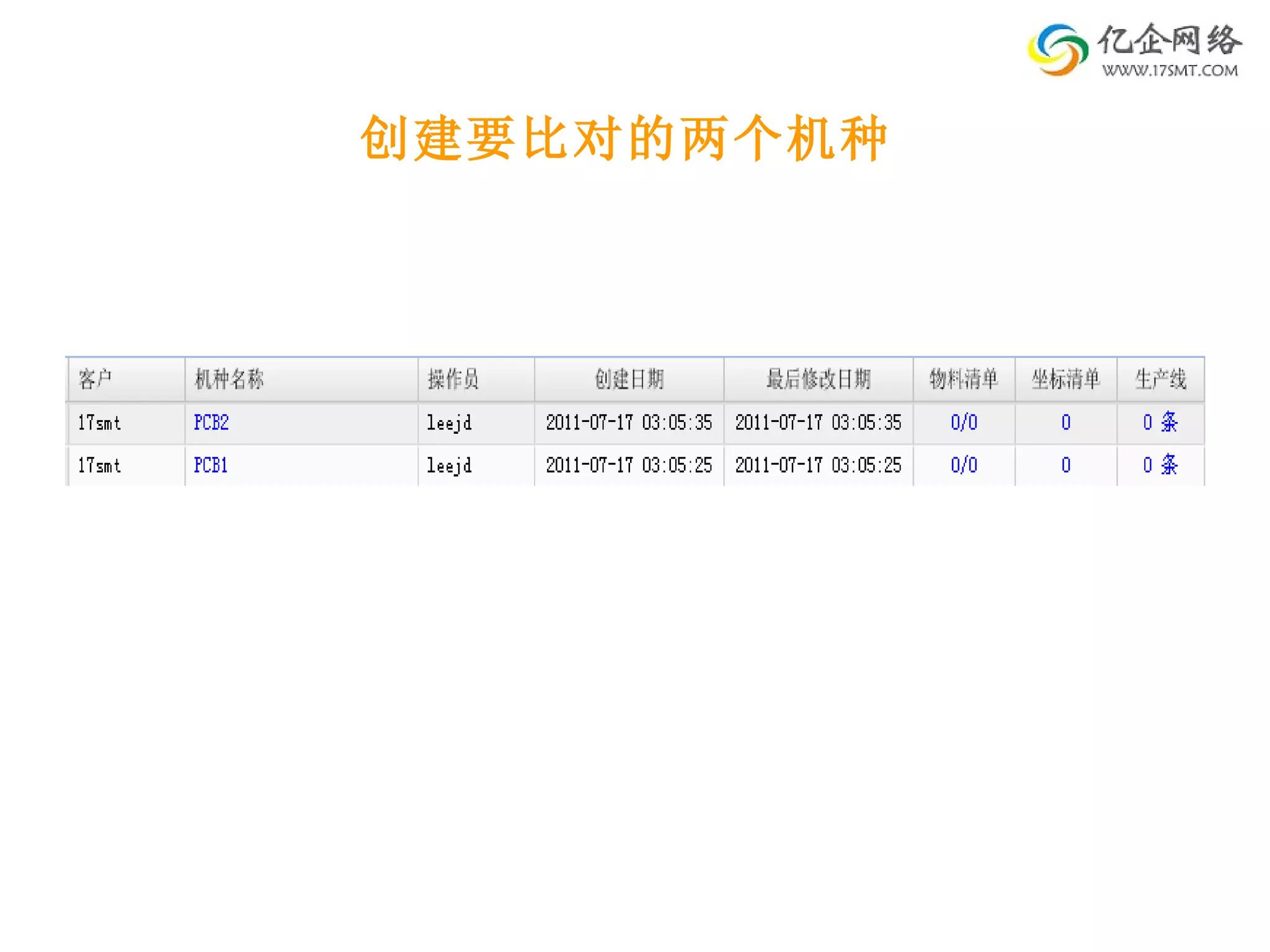 创建要比对的两个机种 