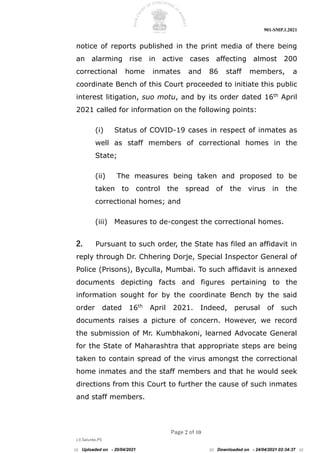 901-SMP.1.2021
Page 2 of 10
J.V.Salunke,PS
notice of reports published in the print media of there being
an alarming rise ...