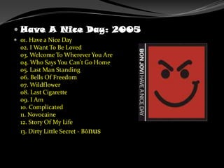 Have A Nice Day: 2005<br />01. Have a Nice Day02. I Want To Be Loved03. Welcome To Wherever You Are04. Who Says You Can't ...