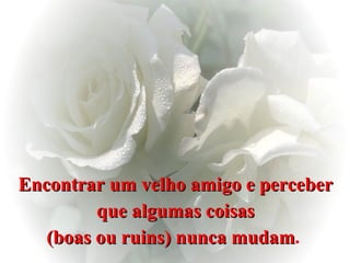 Encontrar um velho amigo e perceber que algumas coisas  (boas ou ruins) nunca mudam .  