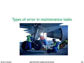 Types of error in maintenance tasks
Rev.00 / 01.08.2022 BON-TEK145-001_HUMAN_FACTOR_INITIAL 259
 