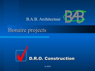 B.A.B. Architectuur

Bonaire projects



        D.R.O. Construction
                 by RHG
 