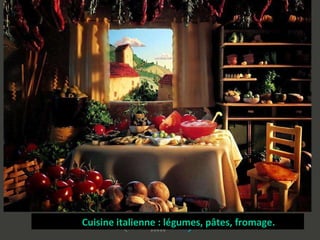 Cuisine italienne : légumes, pâtes, fromage. 