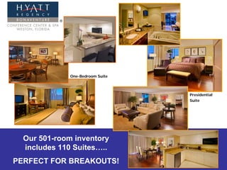 One-Bedroom Suite



                                  Presidential
                                  Suite




  Our 501-room inventory
  includes 110 Suites…..
PERFECT FOR BREAKOUTS!
 